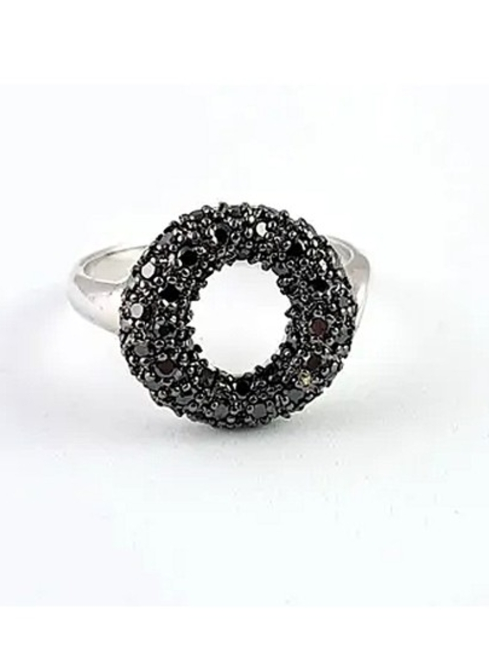Sterling Silver Black Crystal Circle Ring